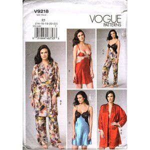Vogue V9218 Misses 14 to 22 Robe, Nightgown, Camisole and Pants Sewing Pattern